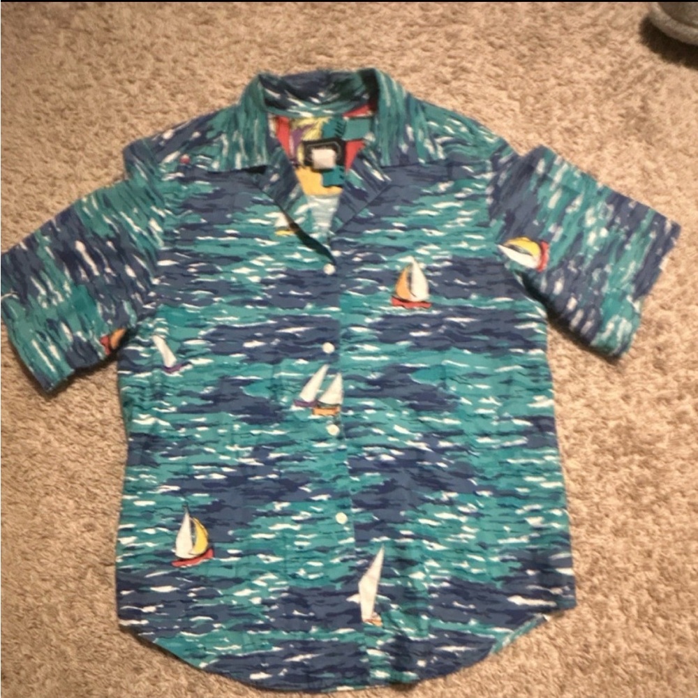 Vintage 80s Bentley Arbuckle Shirt Women’s 8 Sailboat Short Sleeve 100% Cotton